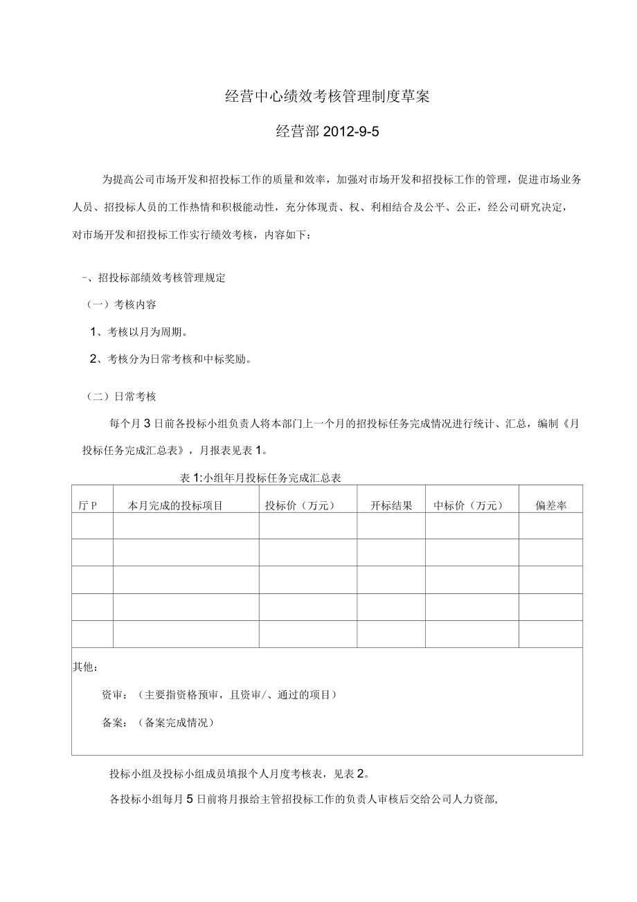 投標績效考核管理規定草案_第1頁