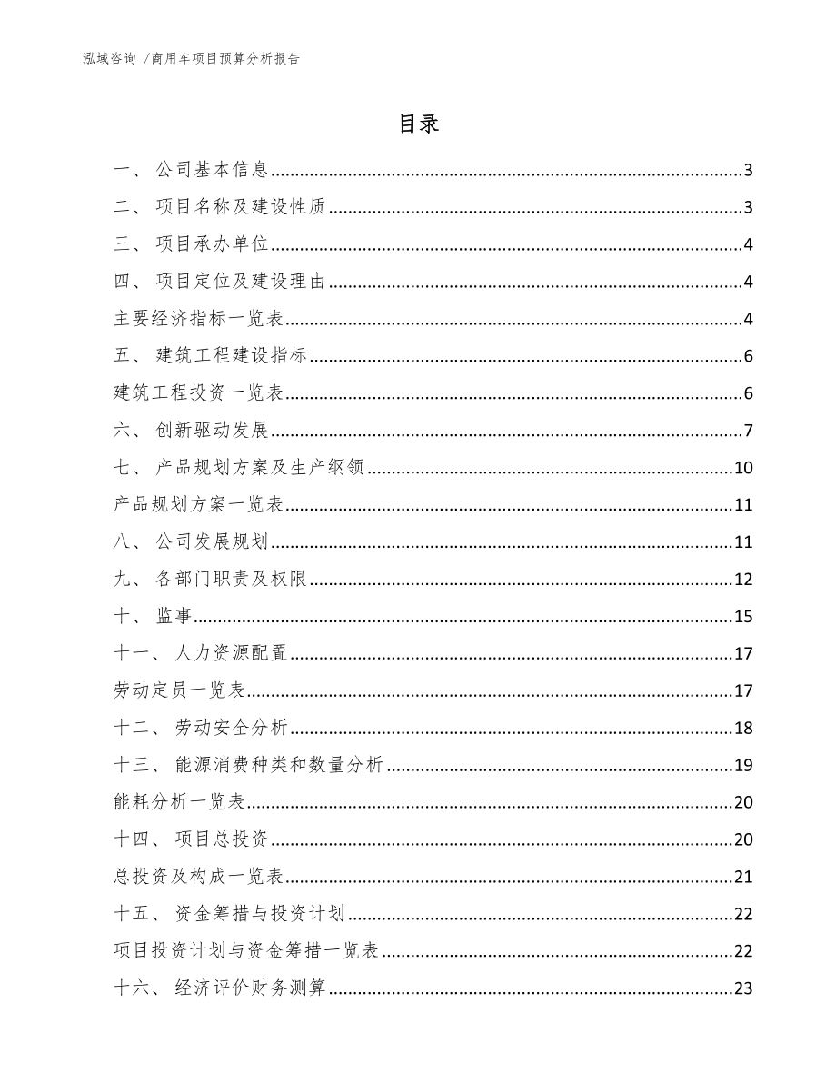 商用車項目預算分析報告(參考范文)_第1頁