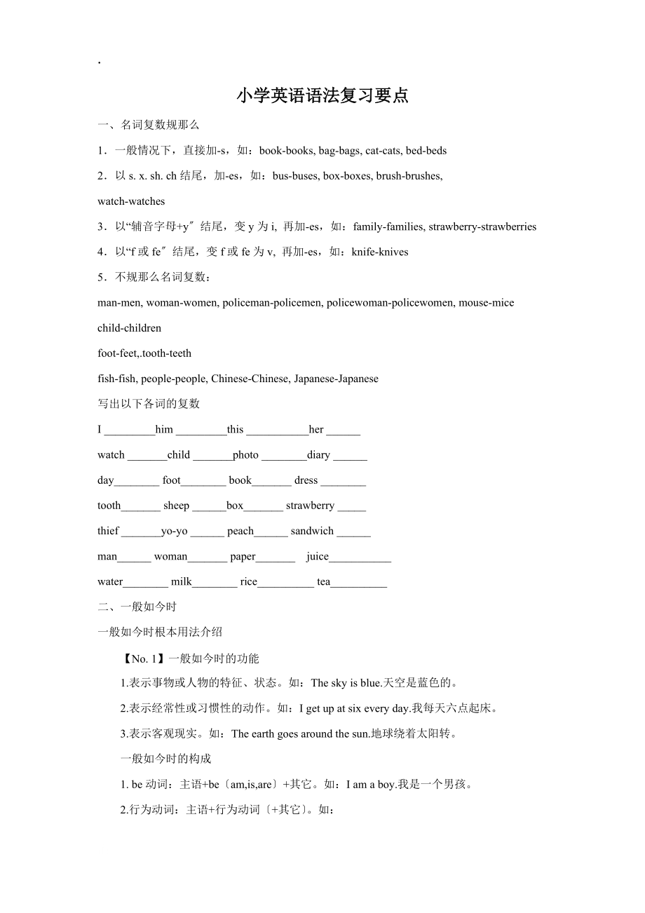 小學(xué)英語:語法復(fù)習(xí)要點_第1頁