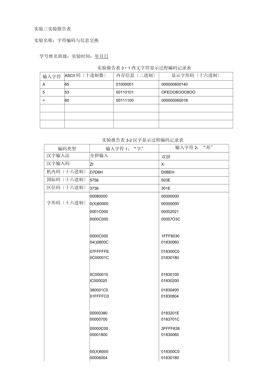 北理大学计算机实验基础-实验三实验报告表_第1页