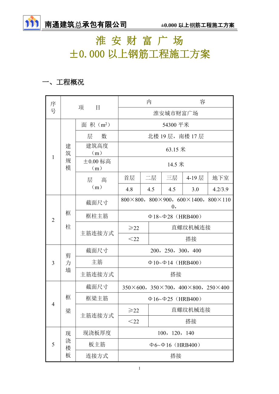 主体钢筋施工方案_第1页