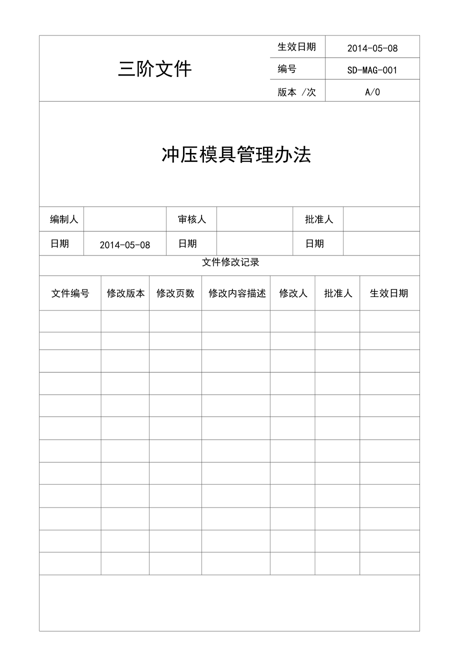 SD-MAG-001沖壓模具管理辦法(工廠流程再造三階文件)_第1頁(yè)