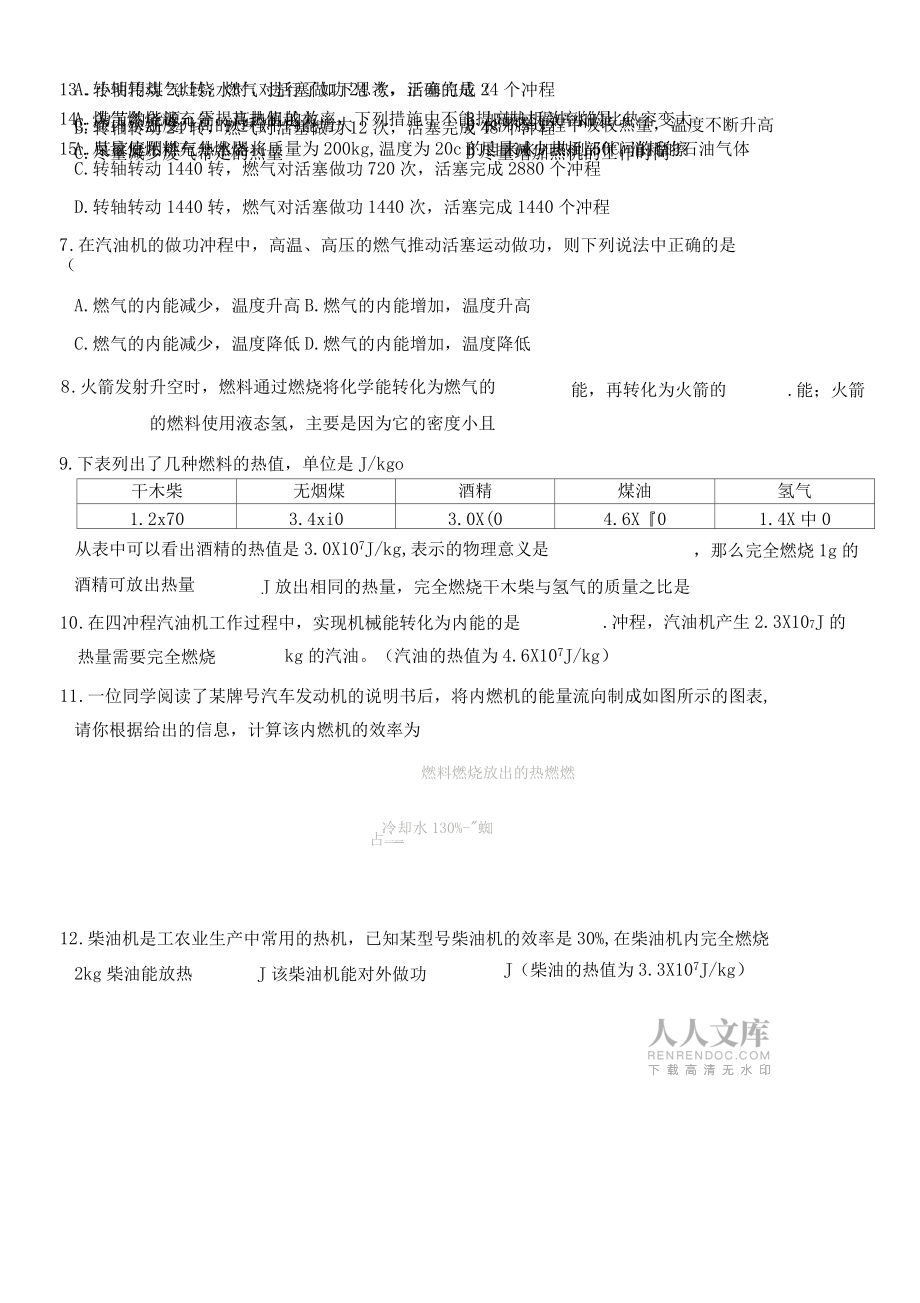 人教版九年级物理上册章节知识梳理测试题内能的利用_第2页
