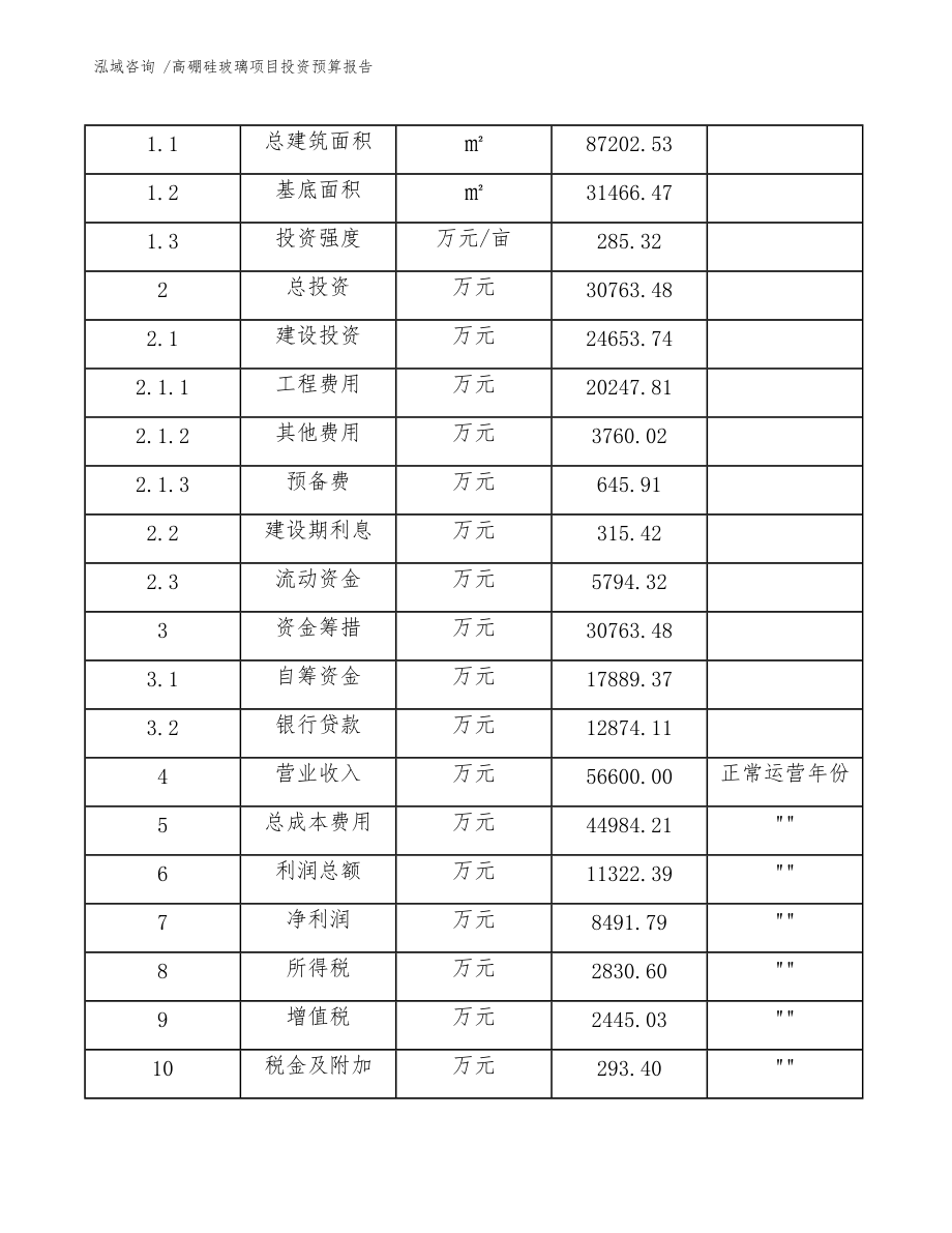 高硼硅玻璃項目投資預算報告(范文模板)_第5頁