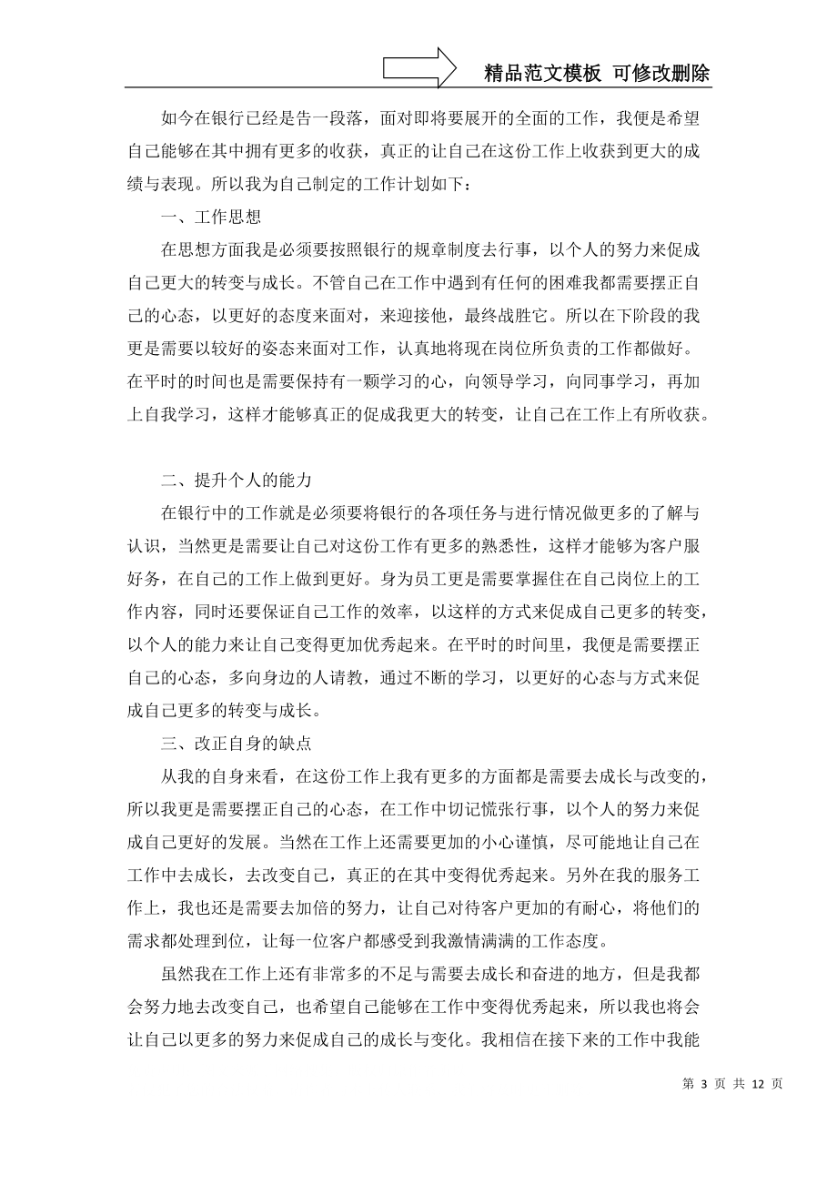 银行个人的工作计划模板锦集八篇_第3页