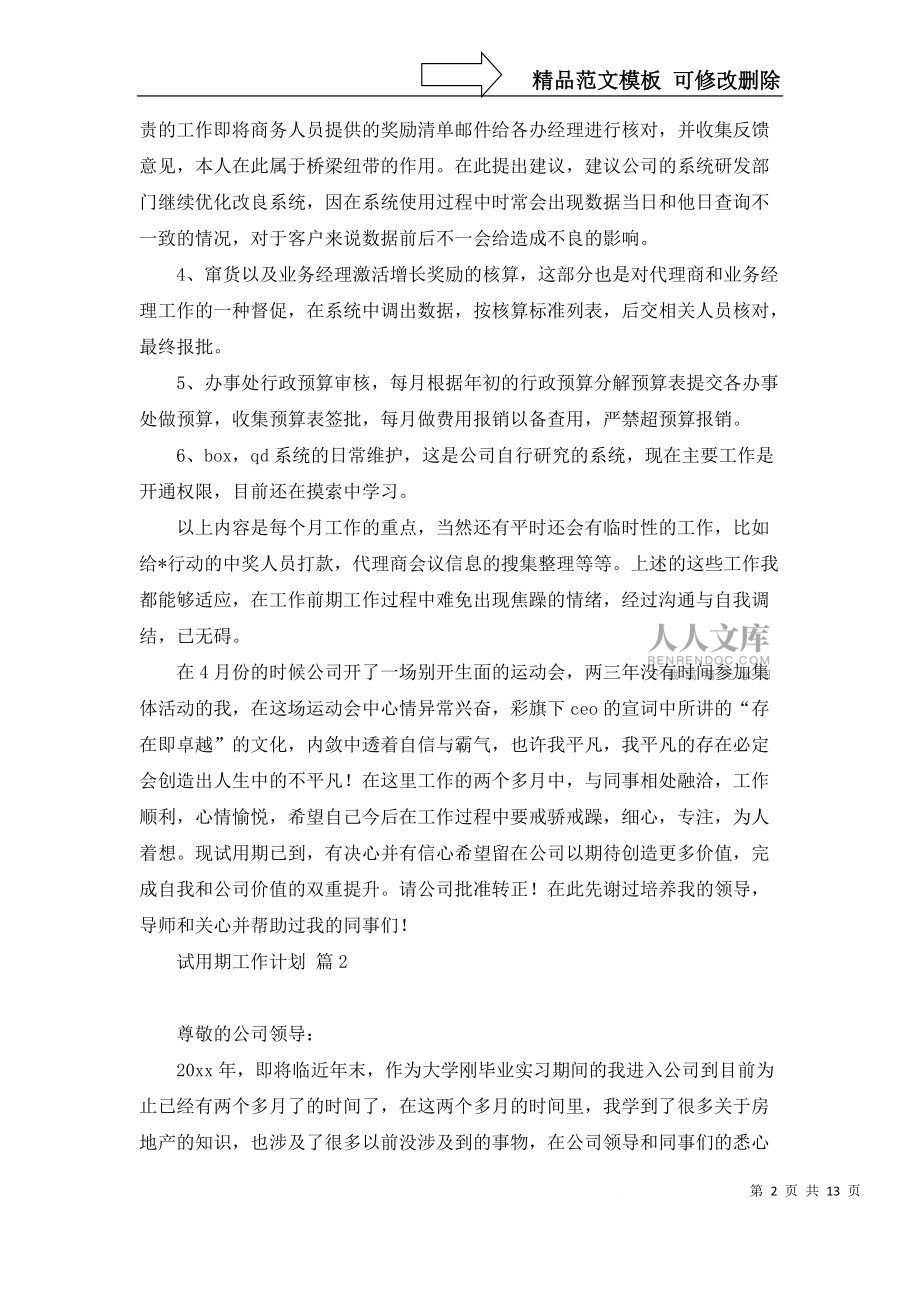试用期工作计划模板集锦八篇_第2页