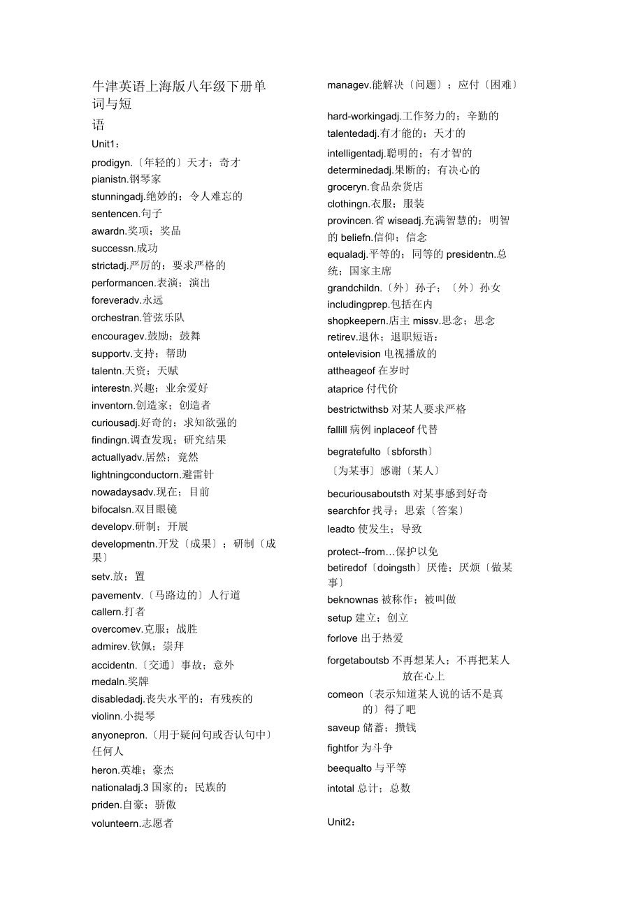 (完整)上海版牛津英語八年級下冊單詞_第1頁