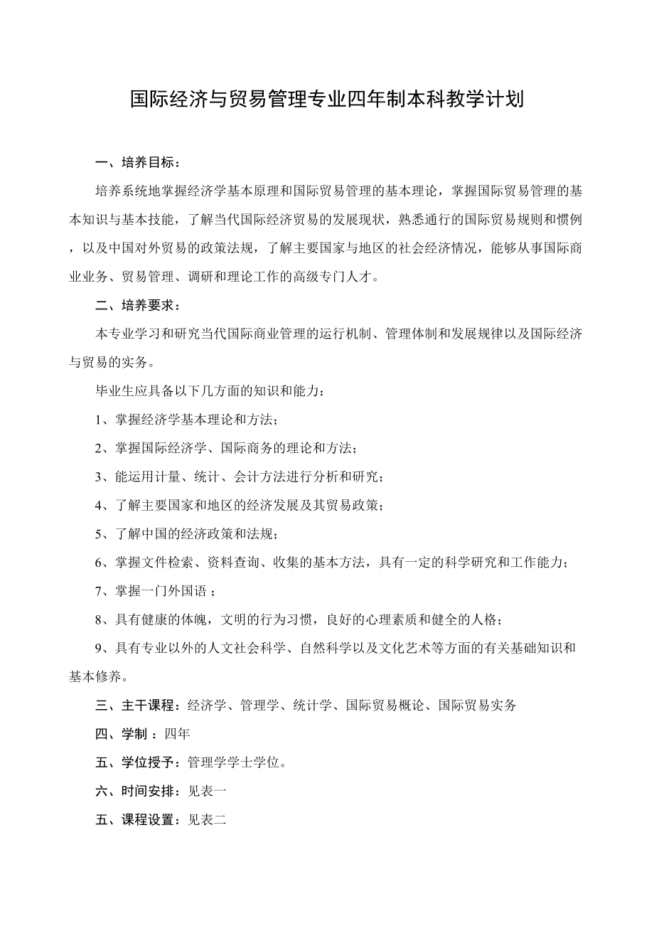 国际经济与贸易管理专业四年制本科教学计划_第1页