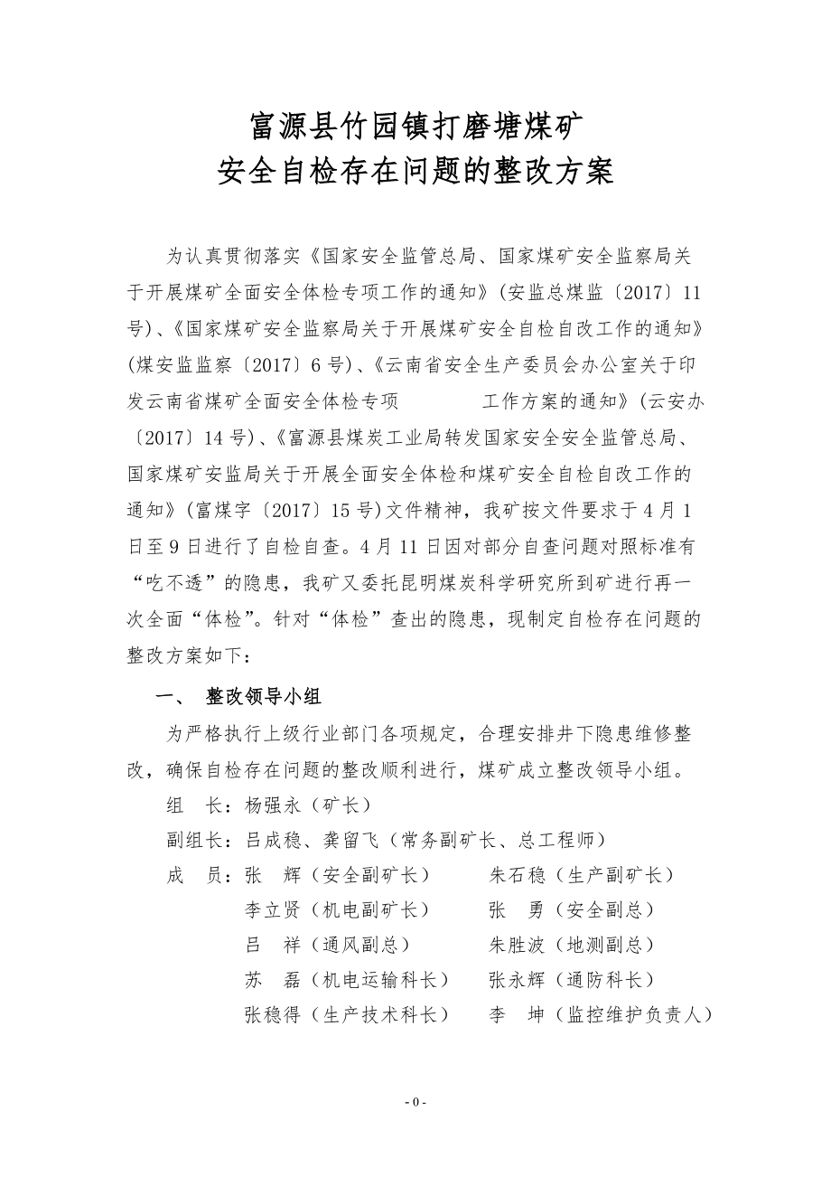 打磨塘煤矿安全自检存在问题整改方案_第3页