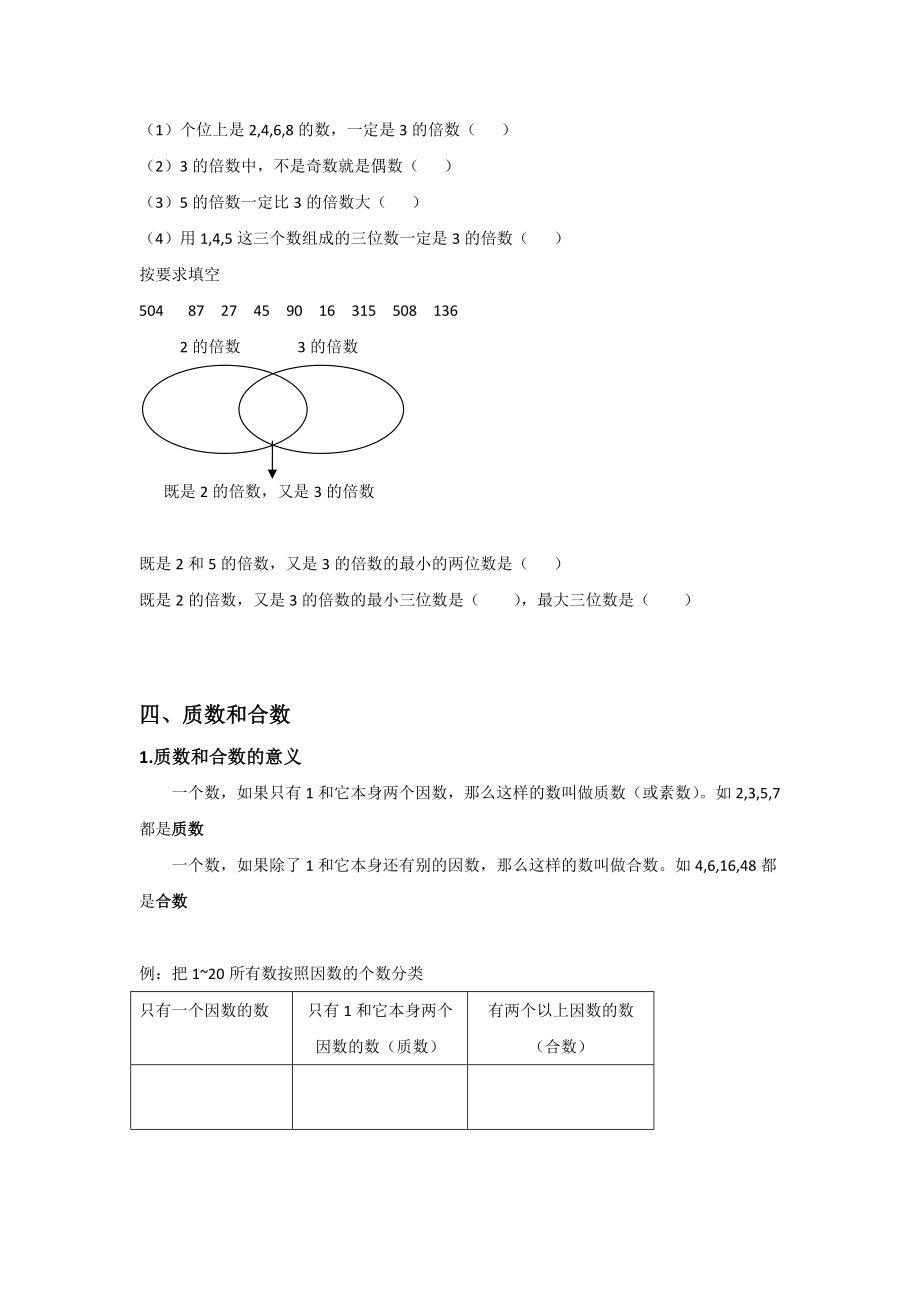 人教版五年级下册因数与倍数知识点与练习题_第5页