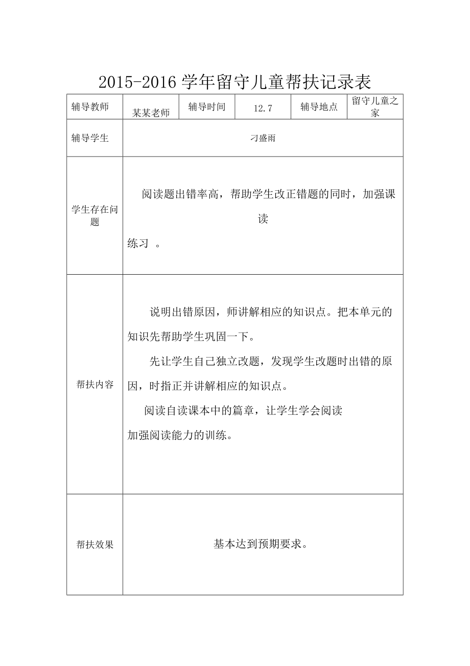留守兒童幫扶記錄_第4頁