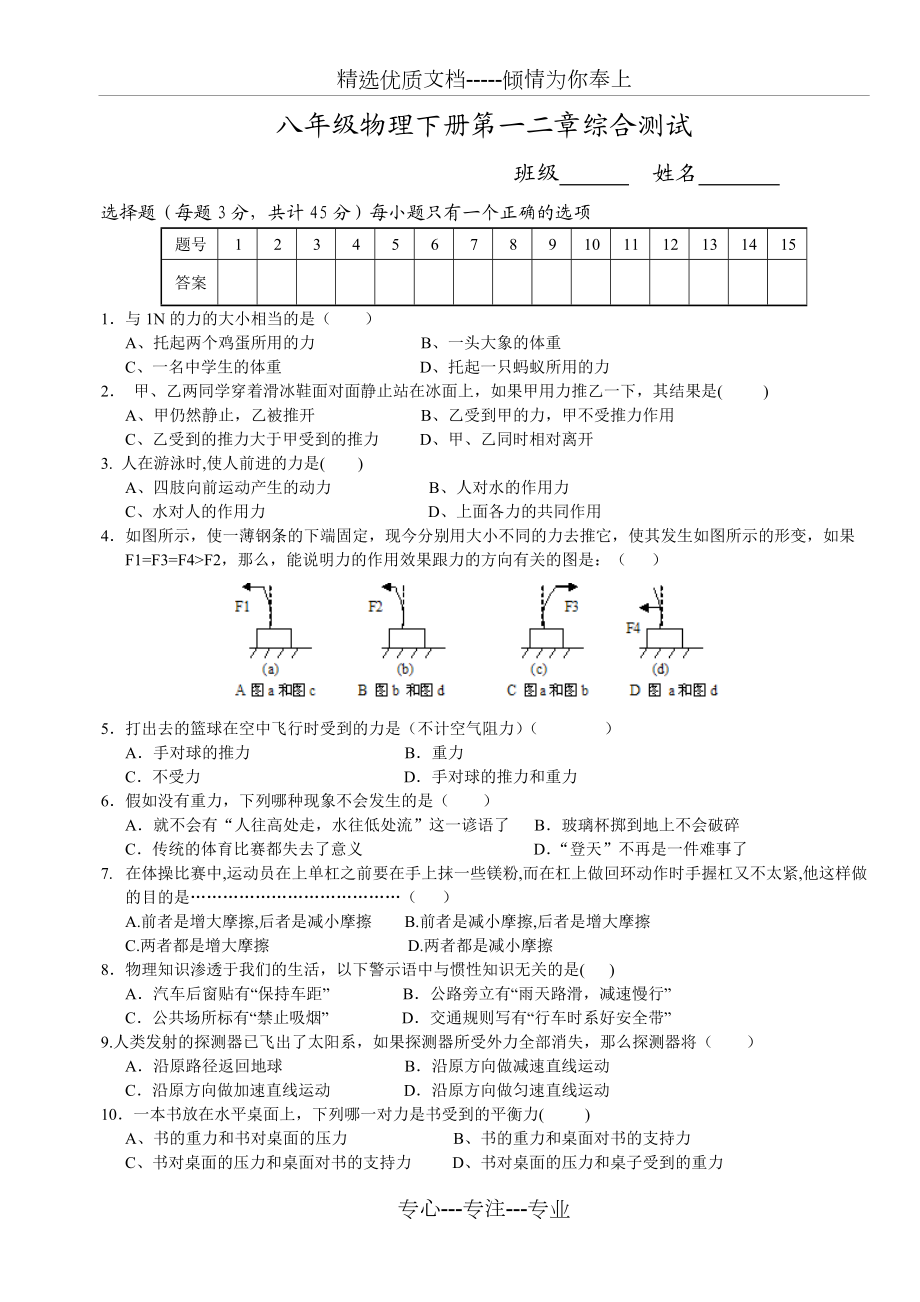 八年級物理下冊第一二章綜合測試_第1頁
