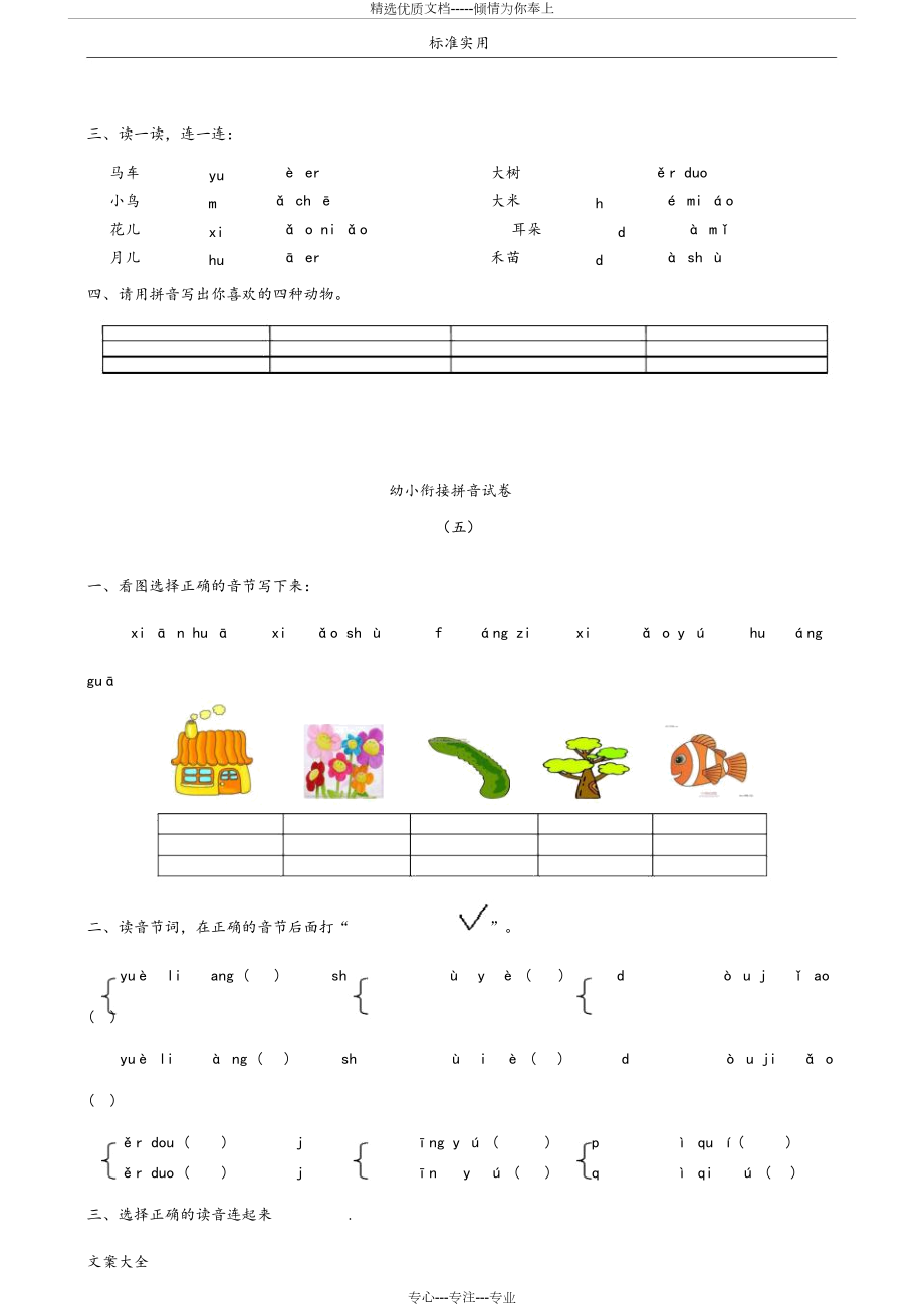 幼小衔接拼音试卷十套打印版-幼小衔接拼音卷打印_第5页