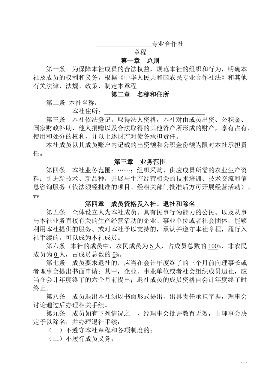 农民专业合作社设立大会纪要、章程、选举决议范本_第1页