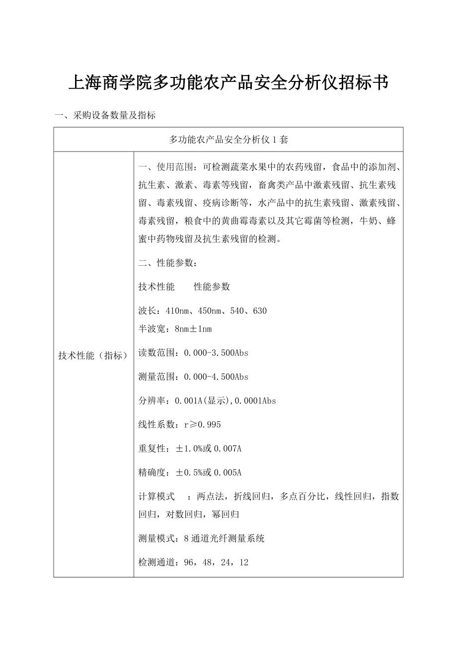 上海商学院多功能农产品安全分析仪招标书_第1页
