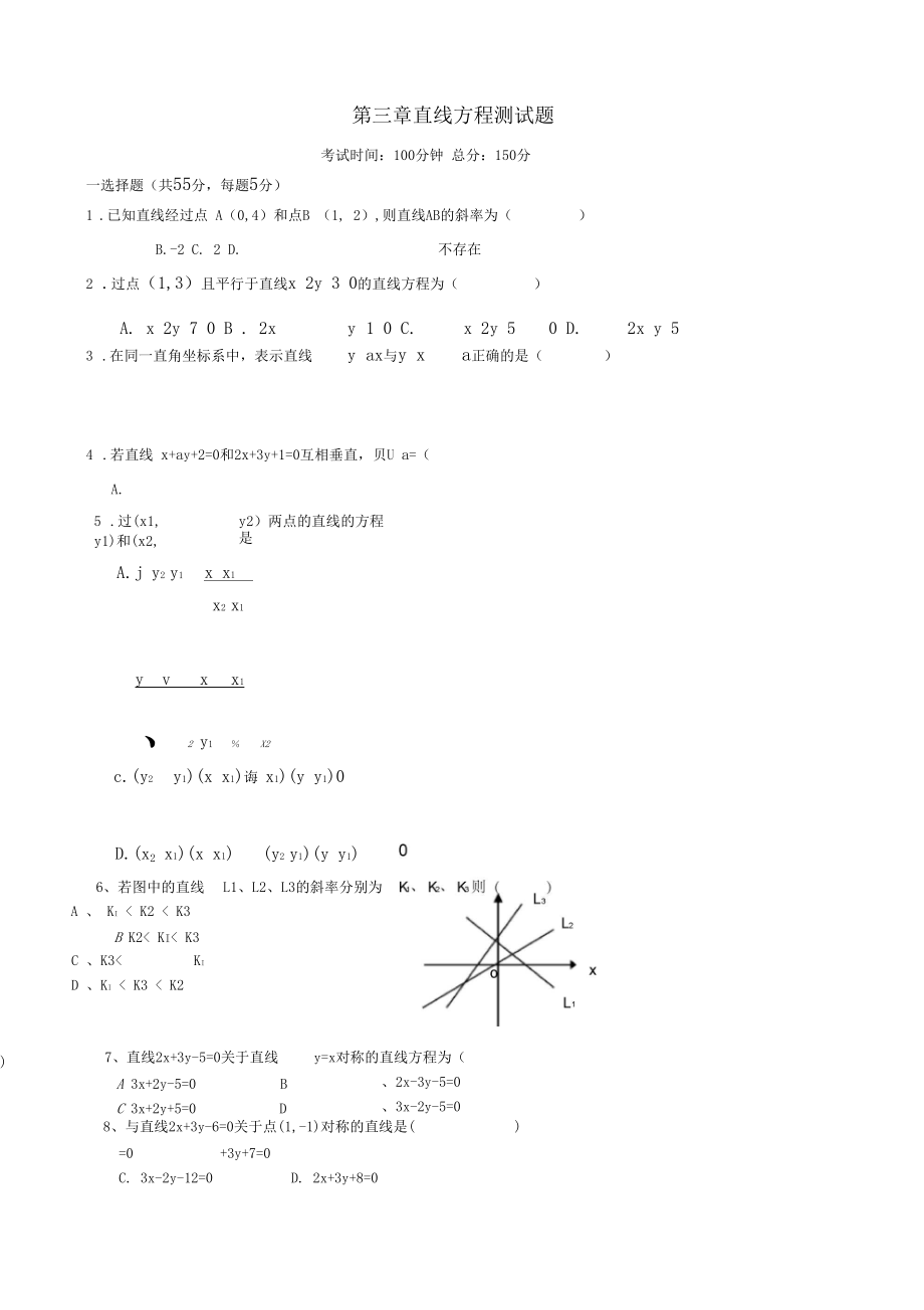 直线方程测试题_第1页