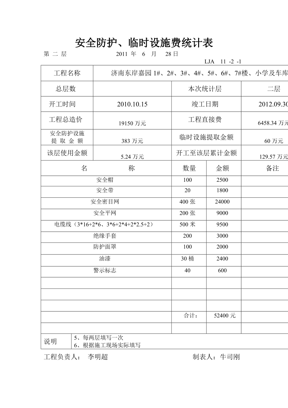 安全防护临时设施费统计表_第3页