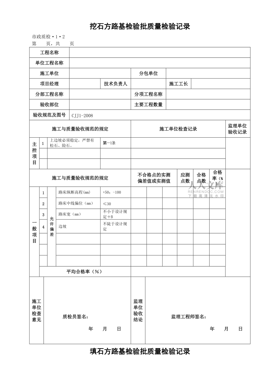 城镇道路工程CJJ12008检验批质量检验记录表格_第2页