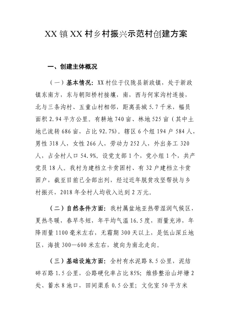 xx村乡村振兴示范村创建方案汇编_第1页