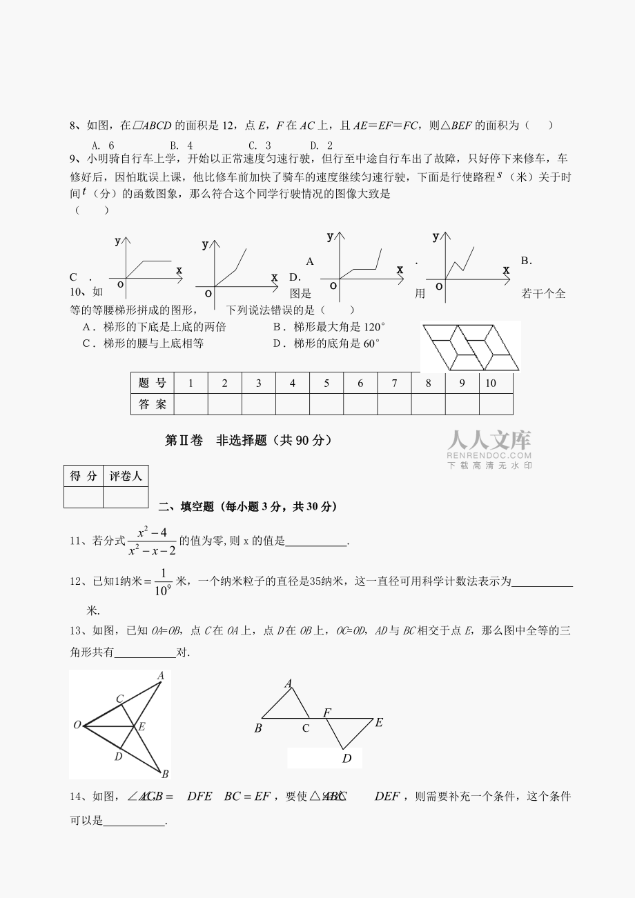 数学八年级下华东师大版期末考试试卷_第2页