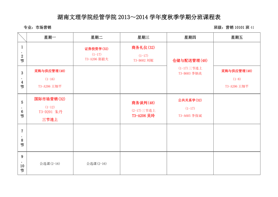湖南文理學(xué)院經(jīng)管學(xué)院2013度秋季學(xué)期分班課程表_第3頁