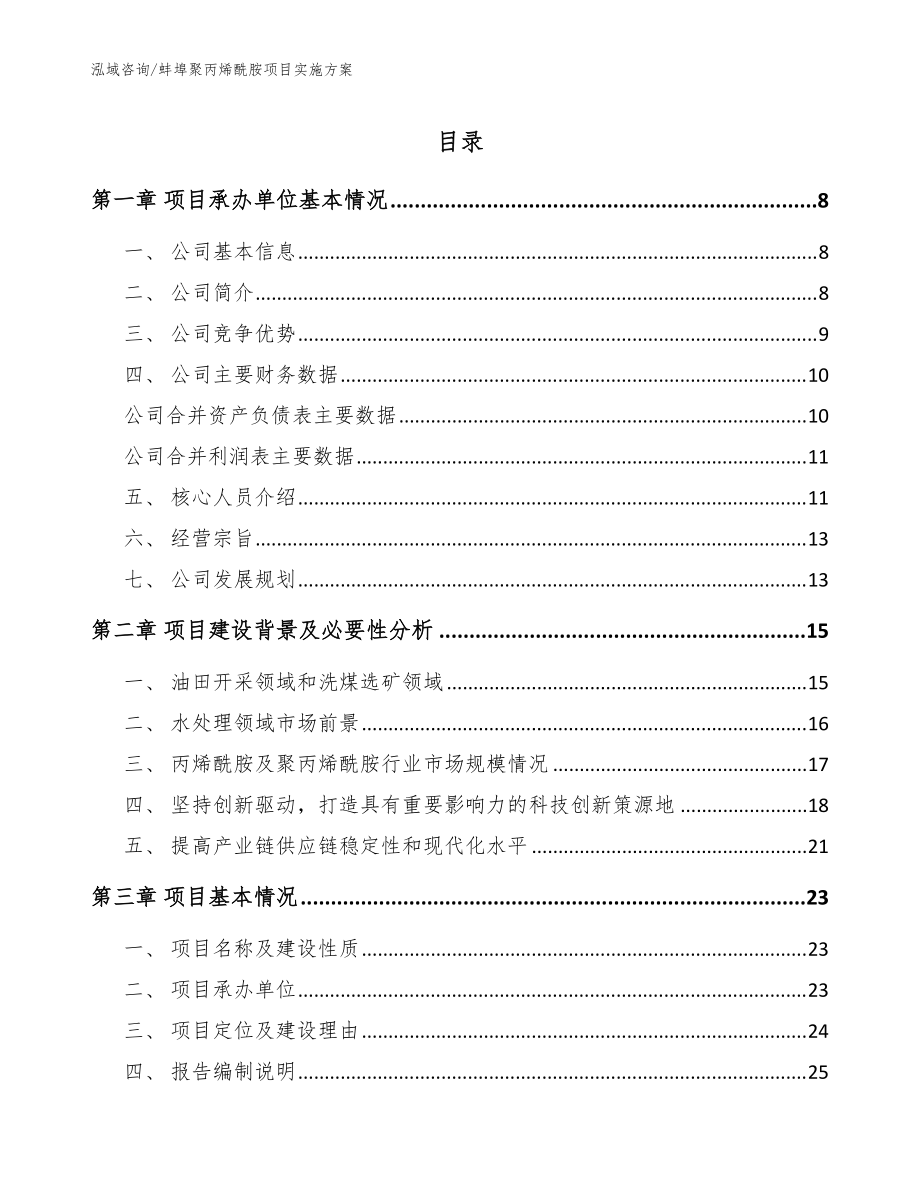 蚌埠聚丙烯酰胺项目实施方案参考模板_第1页