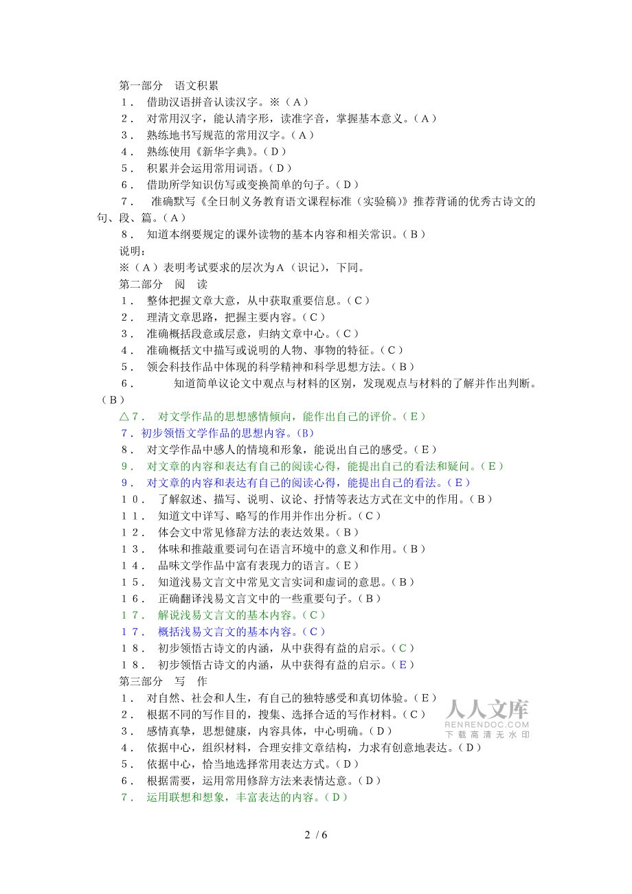 2015年安徽省中考語文考試綱要_第2頁