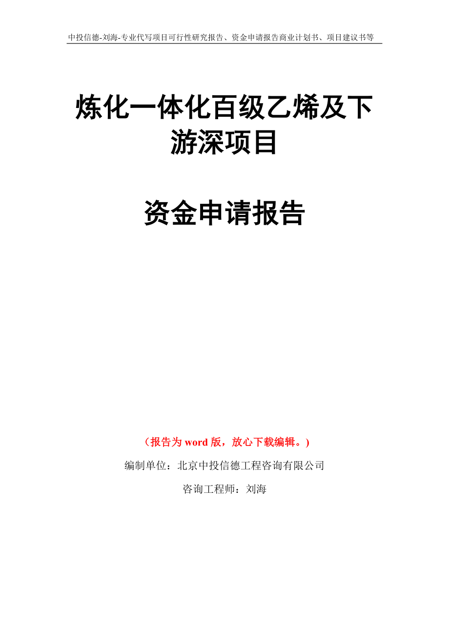 炼化一体化百级乙烯及下游深项目资金申请报告写作模板_第1页