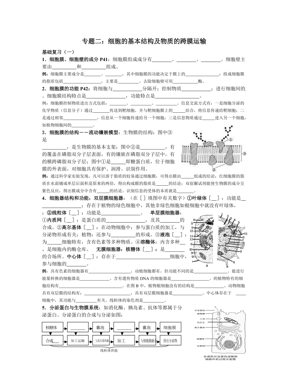 学业水平复习(专题二)细胞的基本结构及物质的跨膜运输_第1页