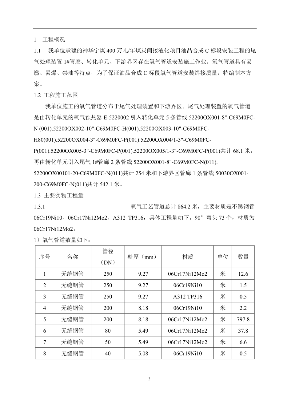 氧氣管道安裝施工方案匯編_第3頁