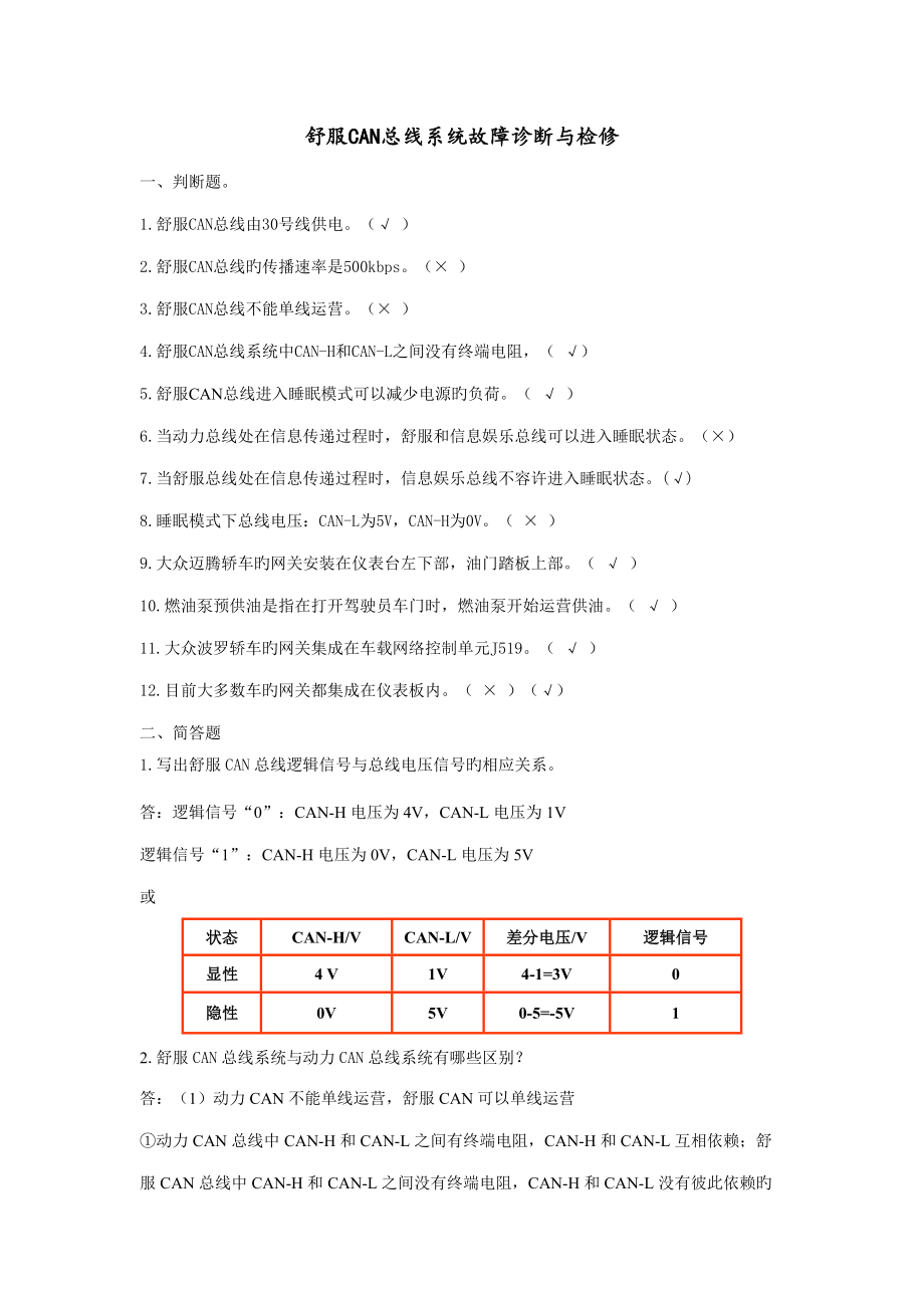 2022年舒适CAN总线题库_第1页