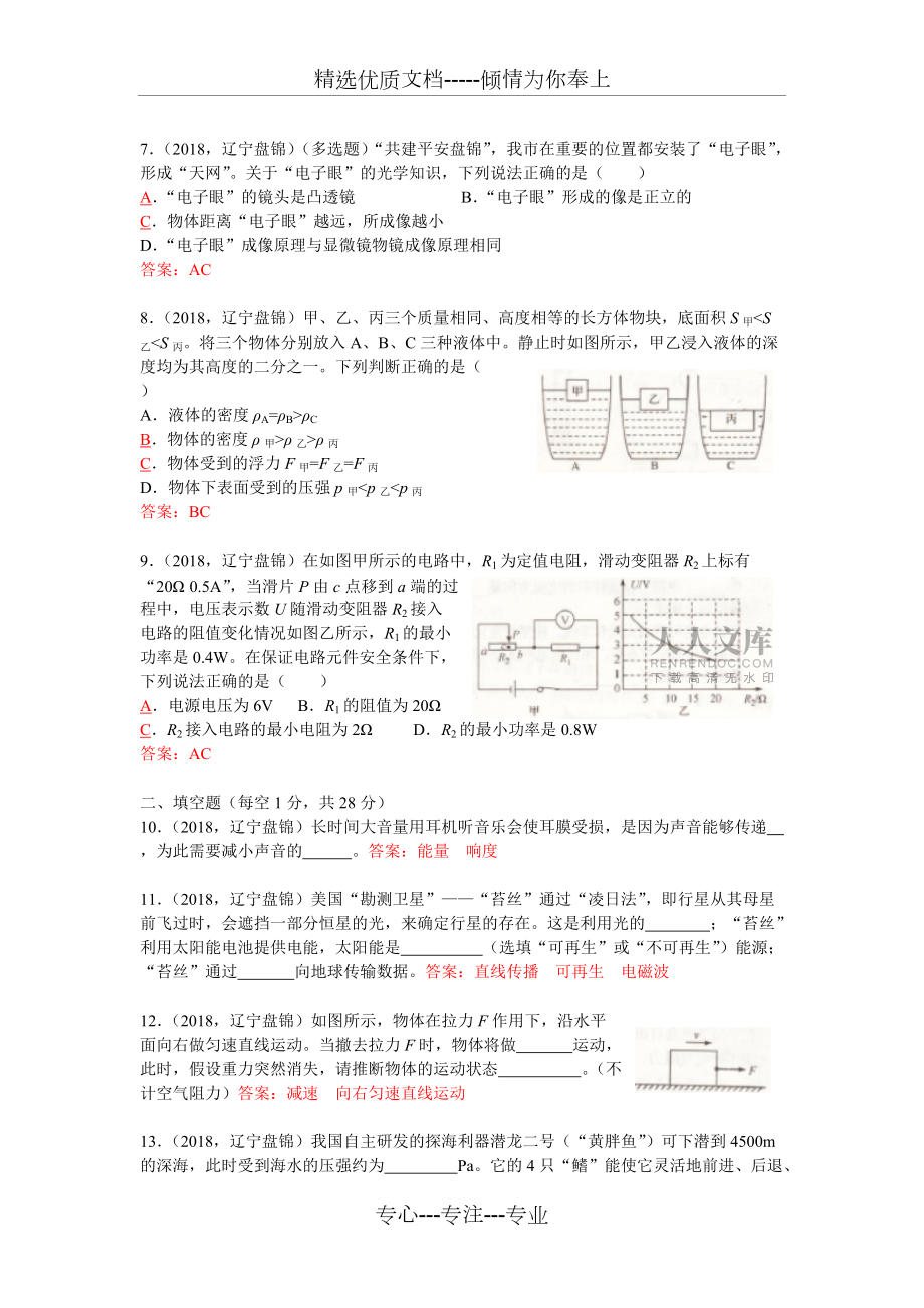 2018年辽宁省盘锦市中考物理试题_第2页