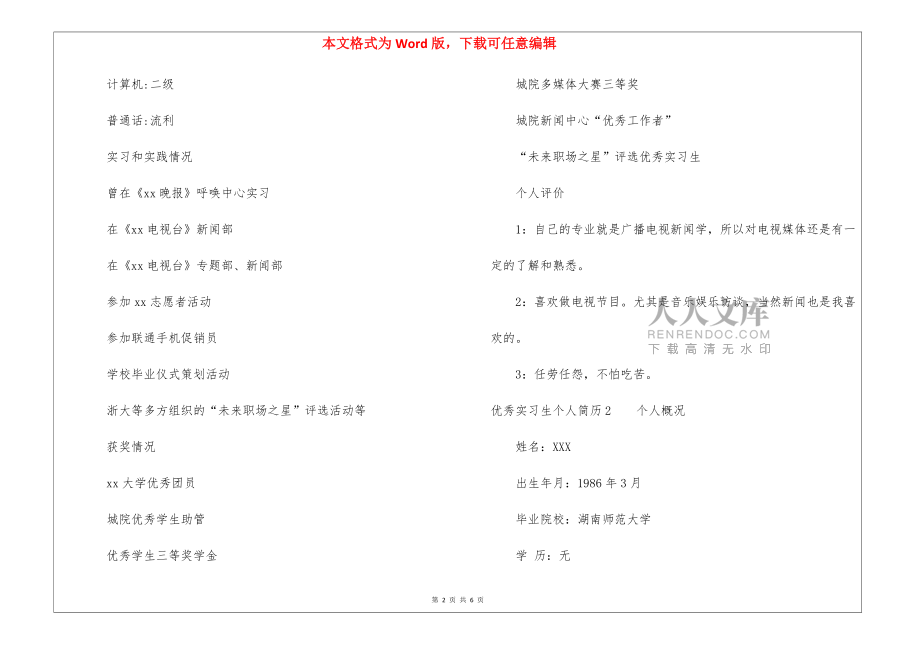 優(yōu)秀實(shí)習(xí)生個(gè)人簡(jiǎn)歷_第2頁(yè)