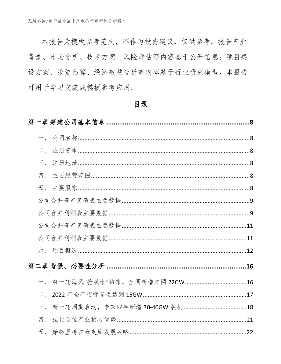 关于成立海上风电公司可行性分析报告【模板范本】_第3页