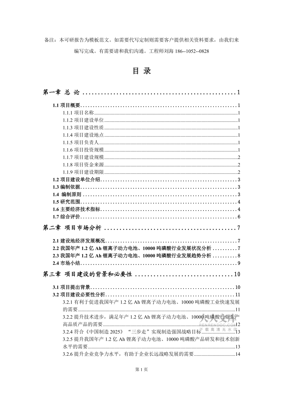 年产1.2亿Ah锂离子动力电池、10000吨磷酸项目可行性研究报告模板-立项备案_第2页