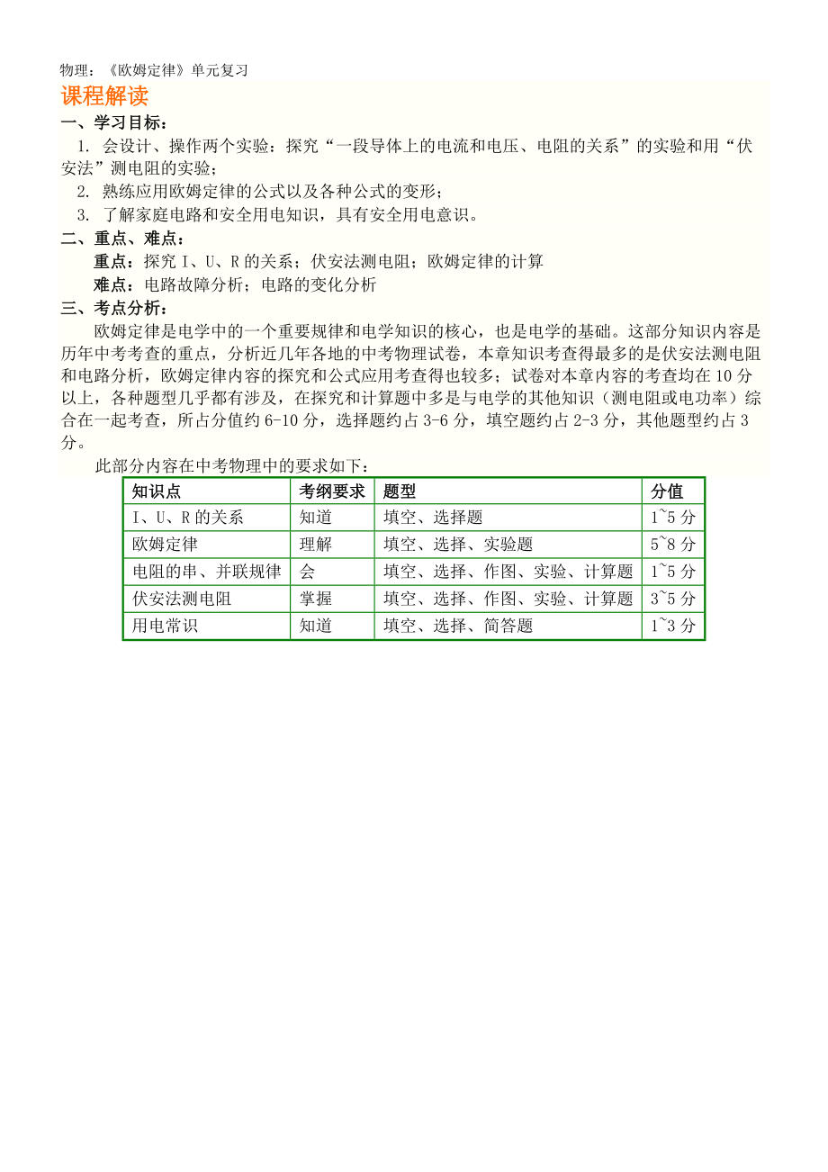 欧姆定律单元复习八年级物理同步教学专题_第1页