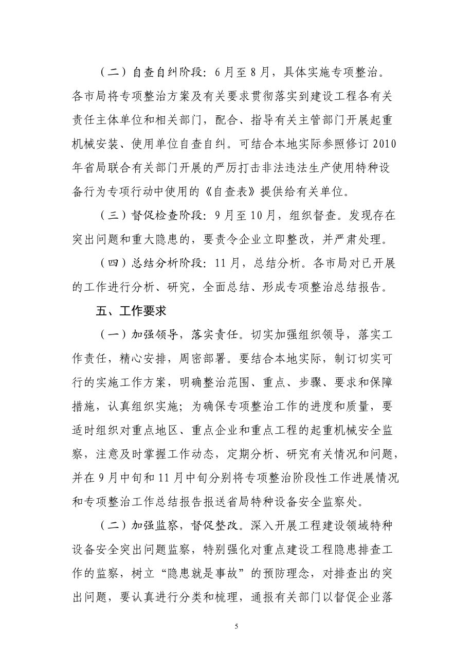 省質(zhì)監(jiān)局工程建設領域預防施工起重機械事故專項整治工作方案_第5頁