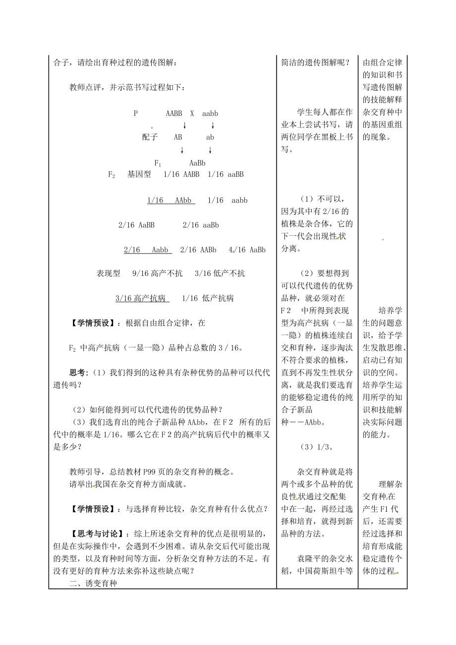 高中生物61《雜交育種與誘變育種》教案(3)新人教版必修2_第3頁(yè)