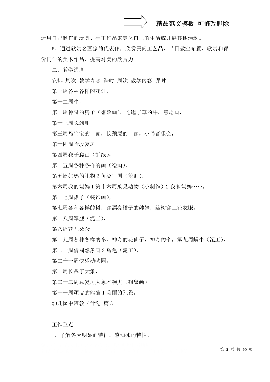 幼儿园中班教学计划汇总十篇_第5页