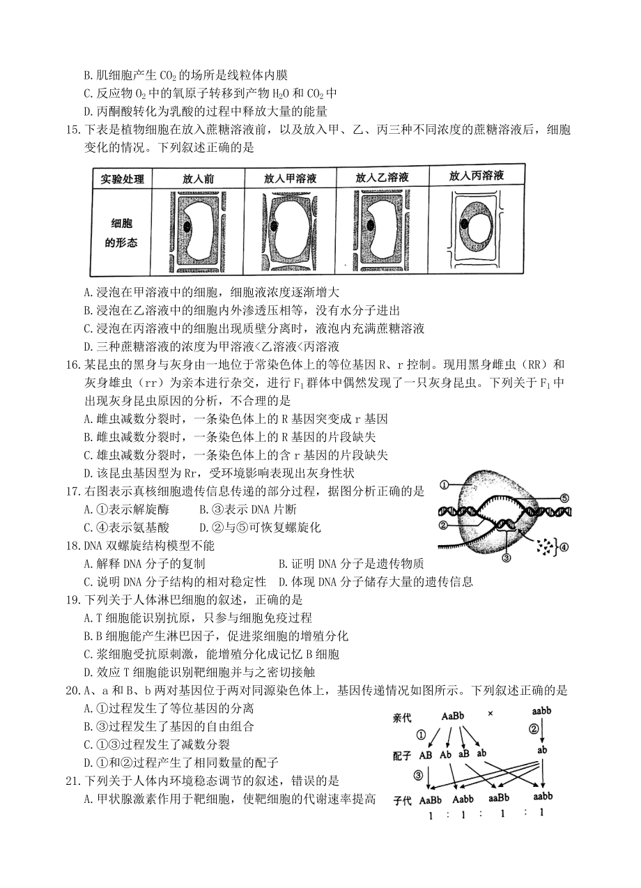 福建省单科质检生物试卷_第3页