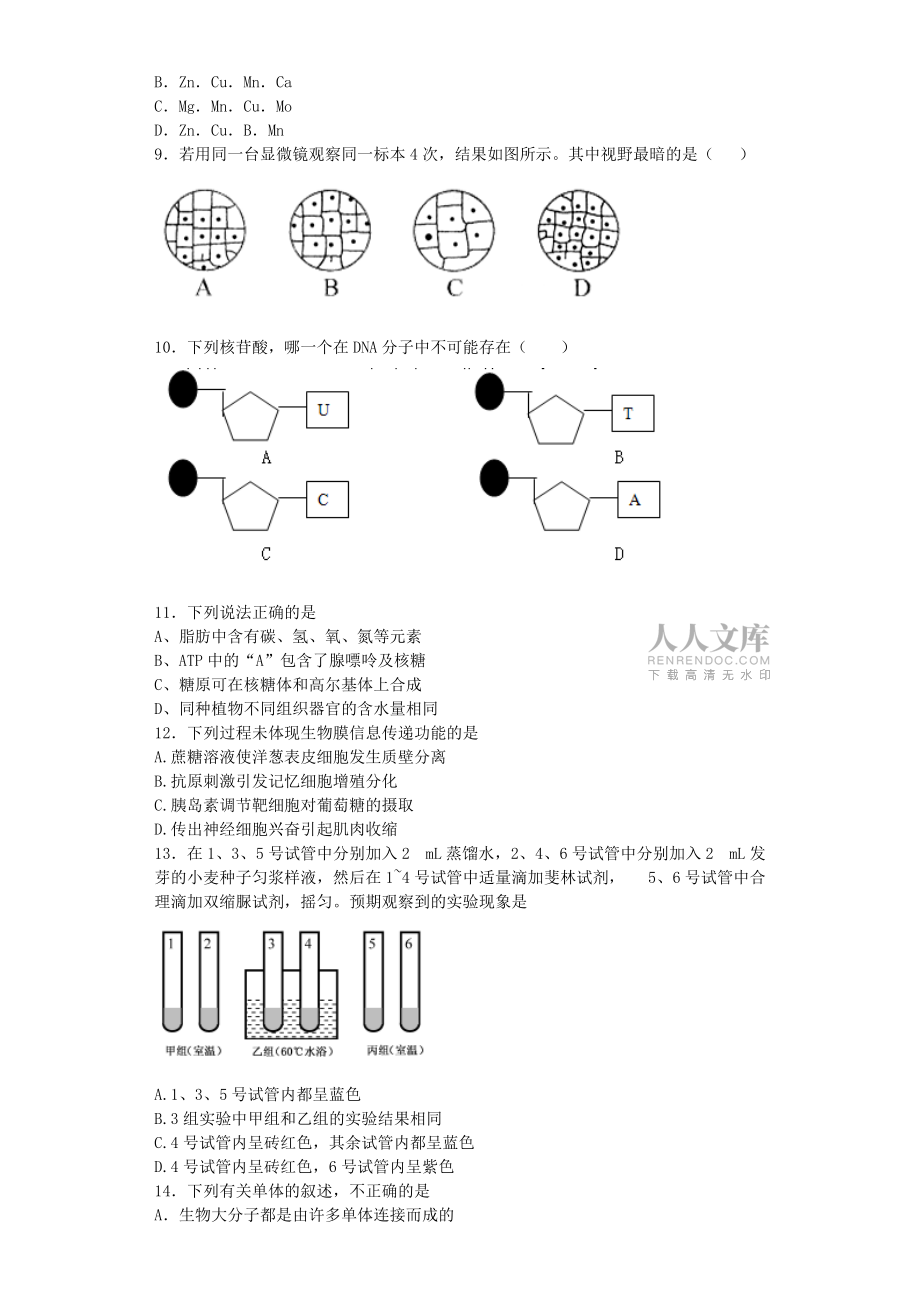 暑期补课月考生物_第2页