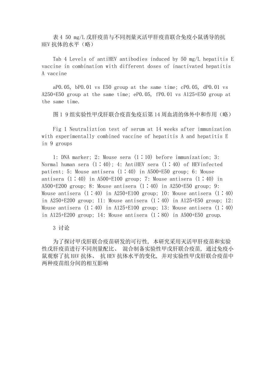不同剂量配比的实验性甲型肝炎戊型肝炎联合疫苗的免疫原性研究(一)_第5页