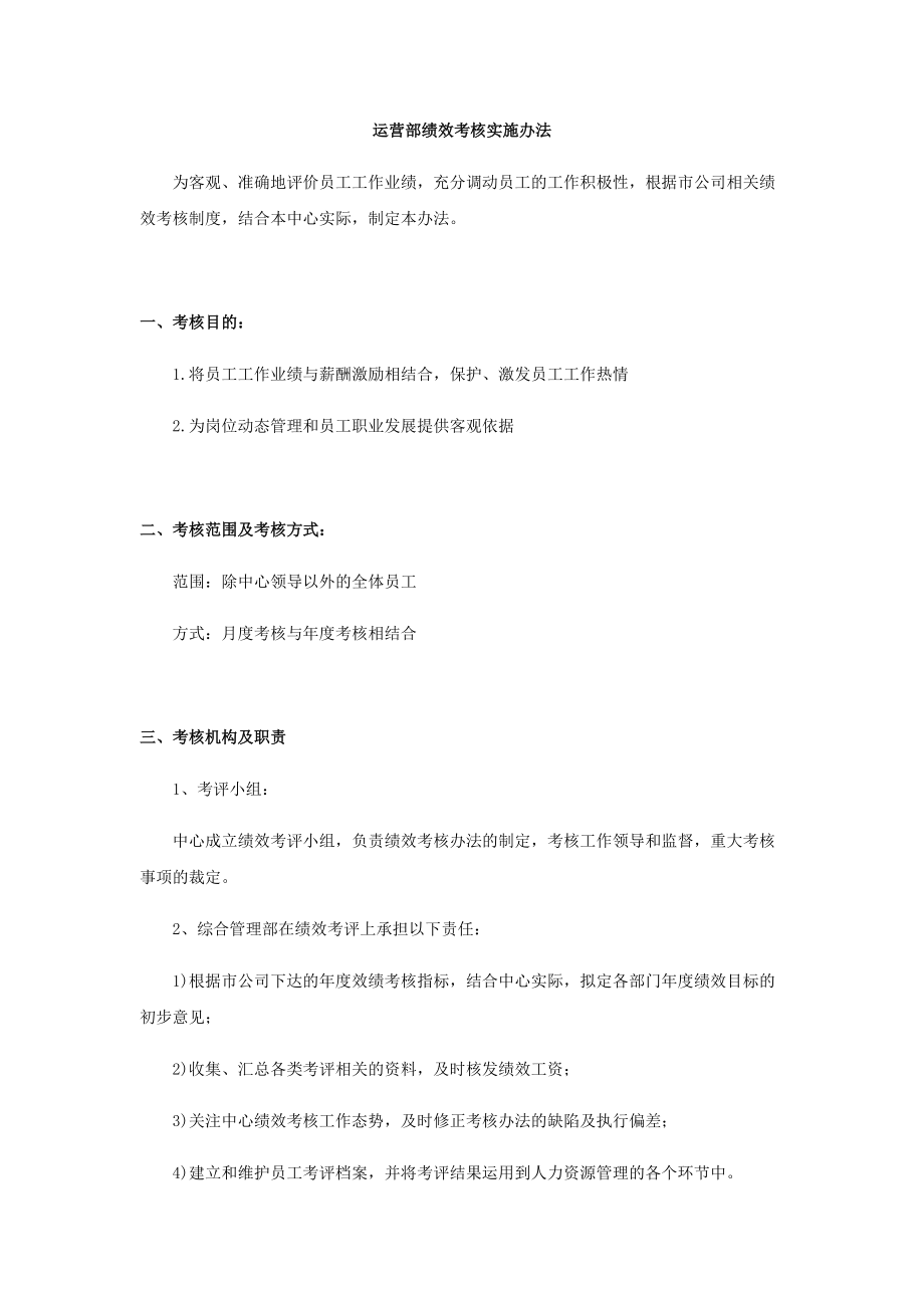 運(yùn)營(yíng)部績(jī)效考核實(shí)施辦法_第1頁