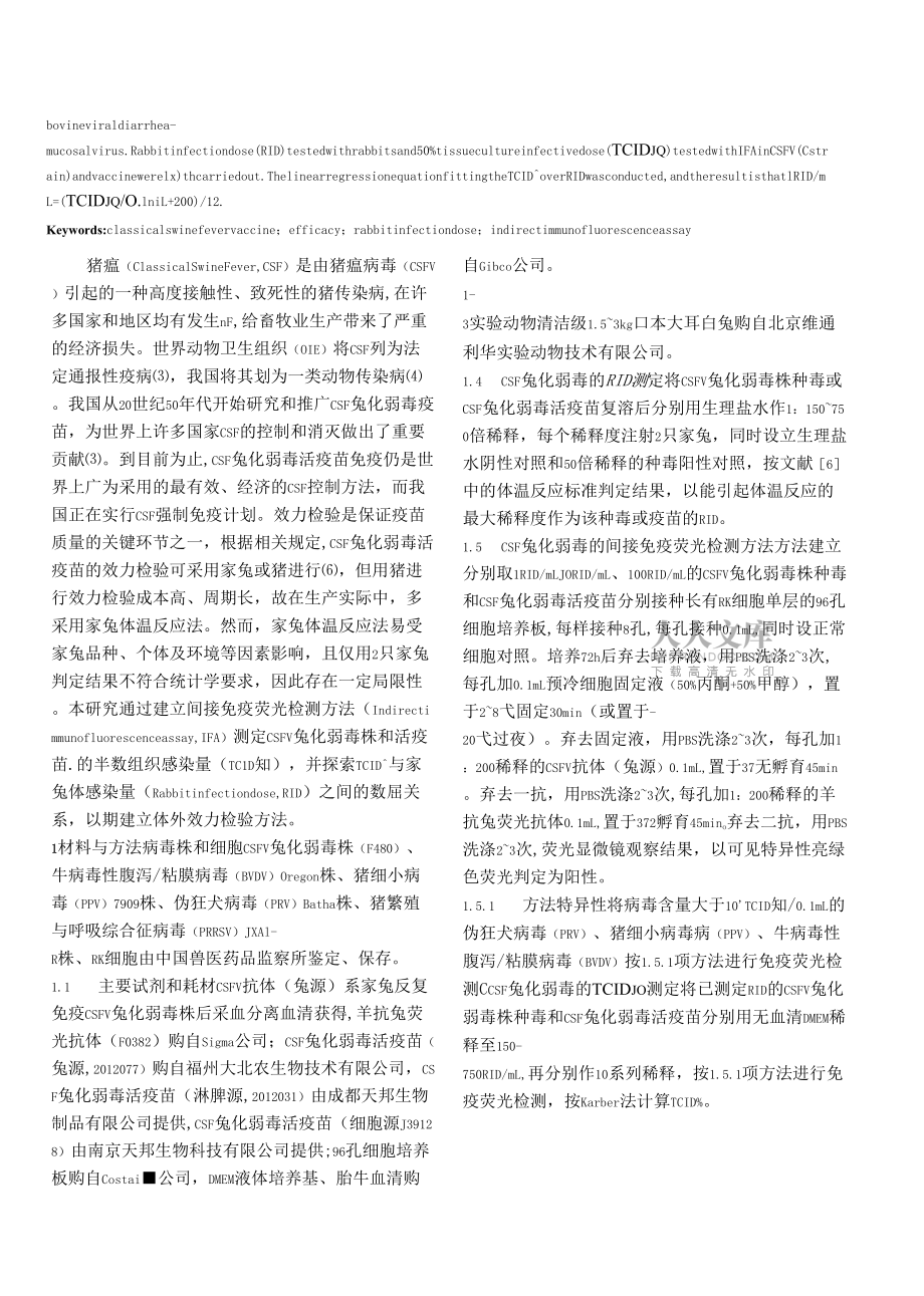用间接免疫荧光检测方法评价猪瘟兔化弱毒活疫苗效力的研究.docx_第2页