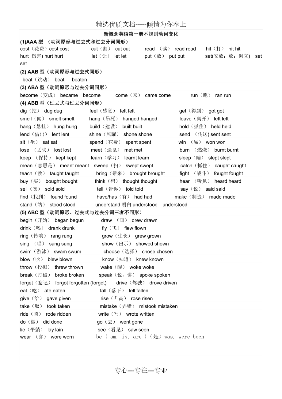 新概念英语第一册不规则动词变化_第1页