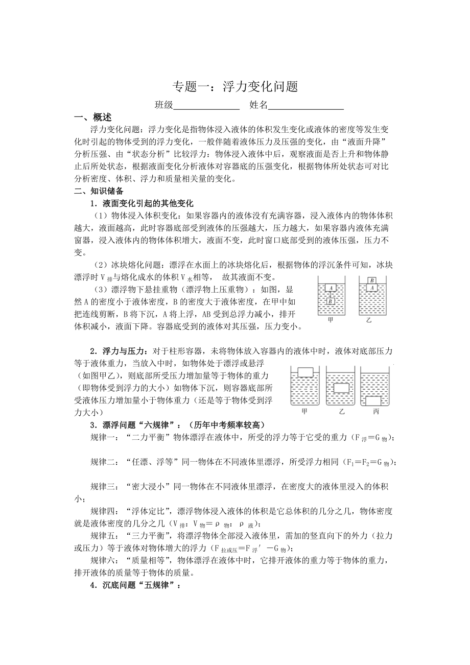 浮力变化问题专题_第1页