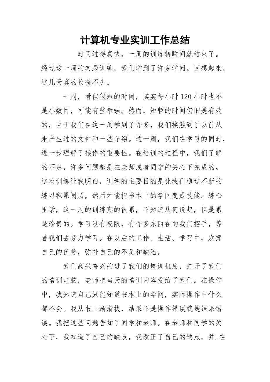 计算机专业实训工作总结_第1页