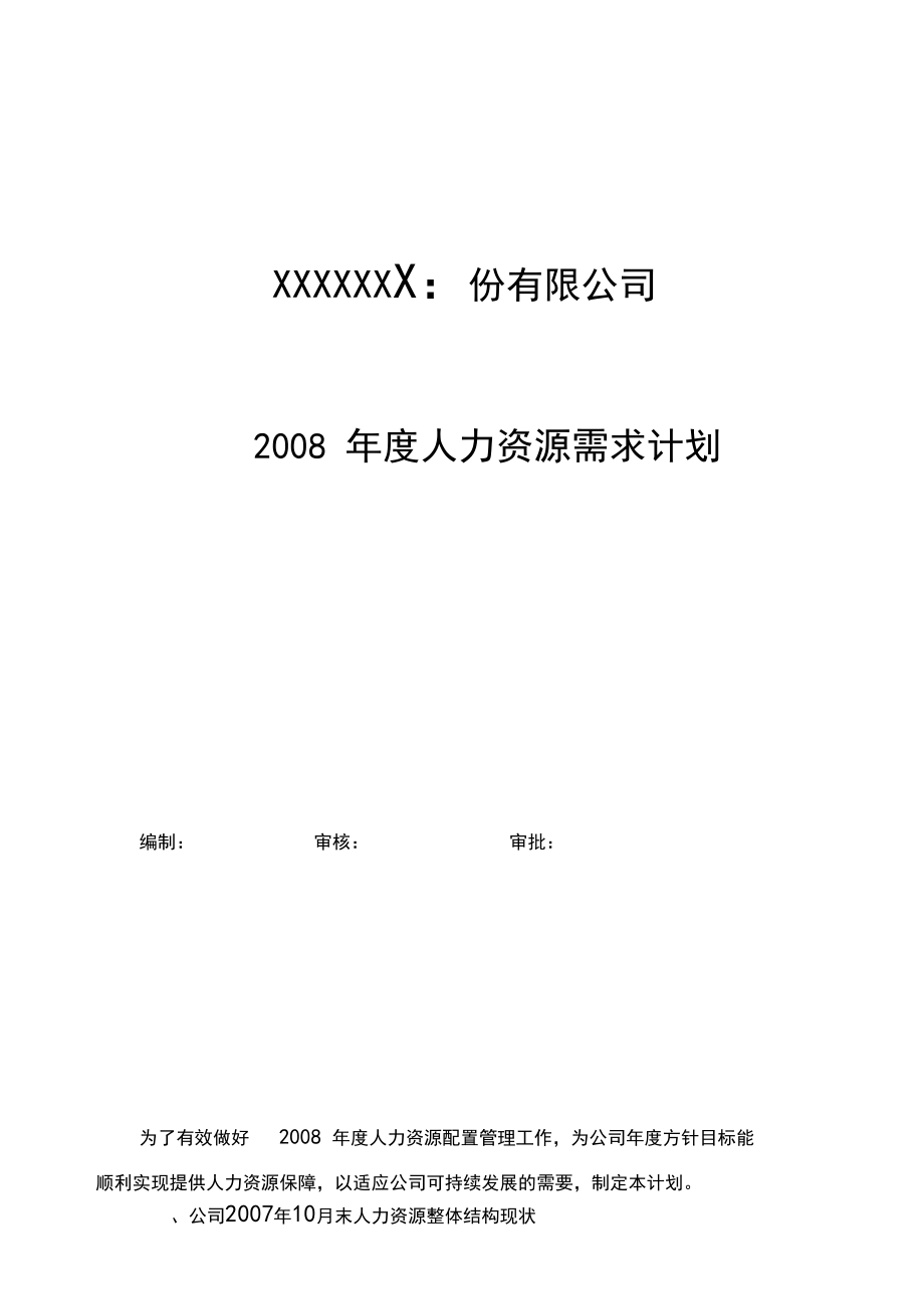 某公司年度人力資源需求計劃_第1頁