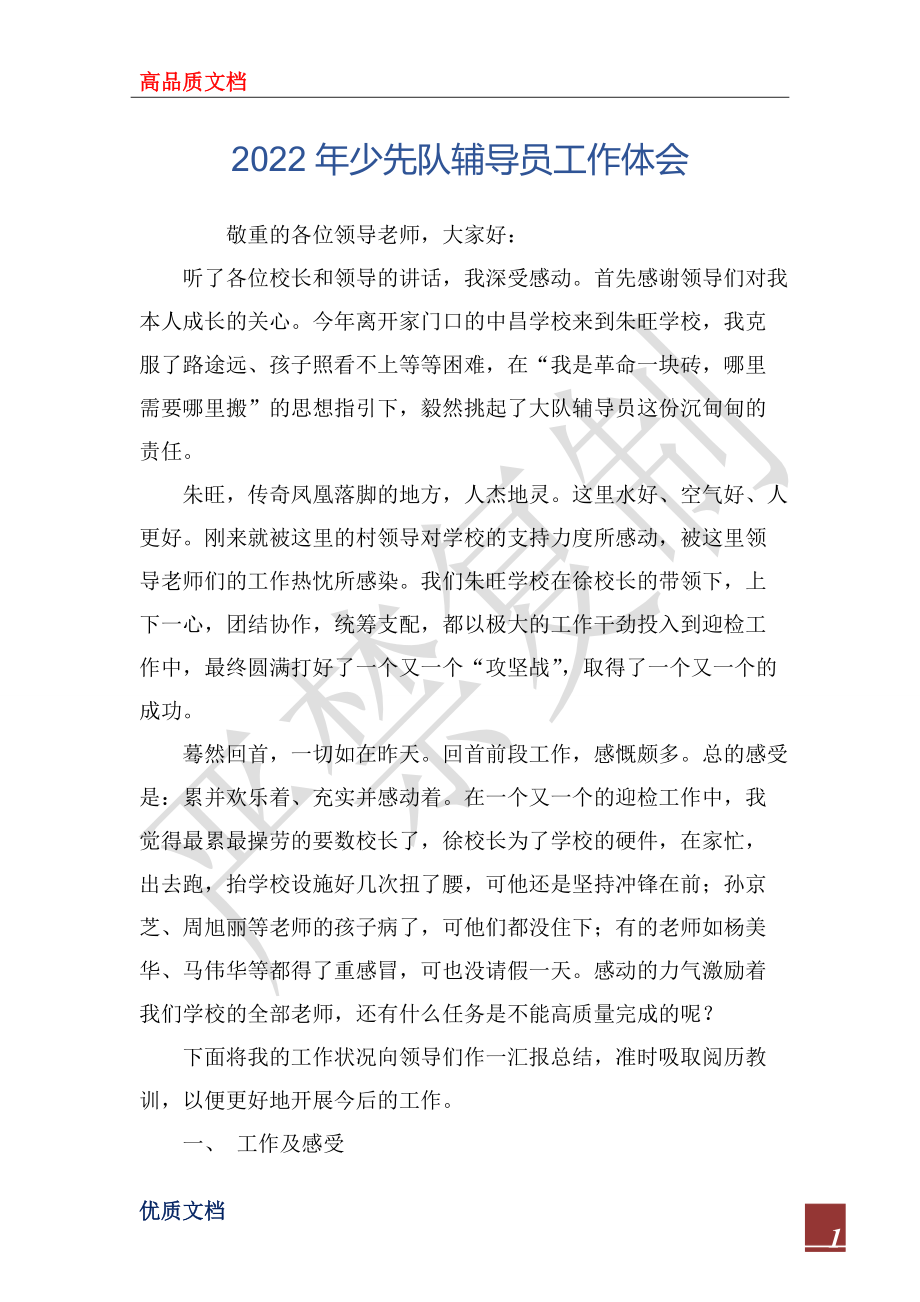 2022年少先队辅导员工作体会_第1页