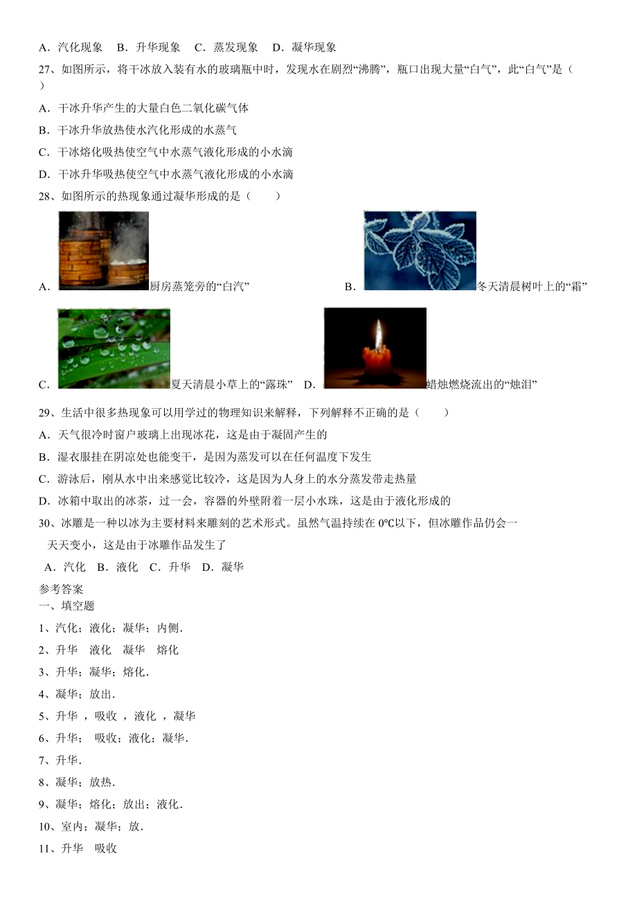 秋八年级上人教版物理专题练习卷升华和凝华_第3页